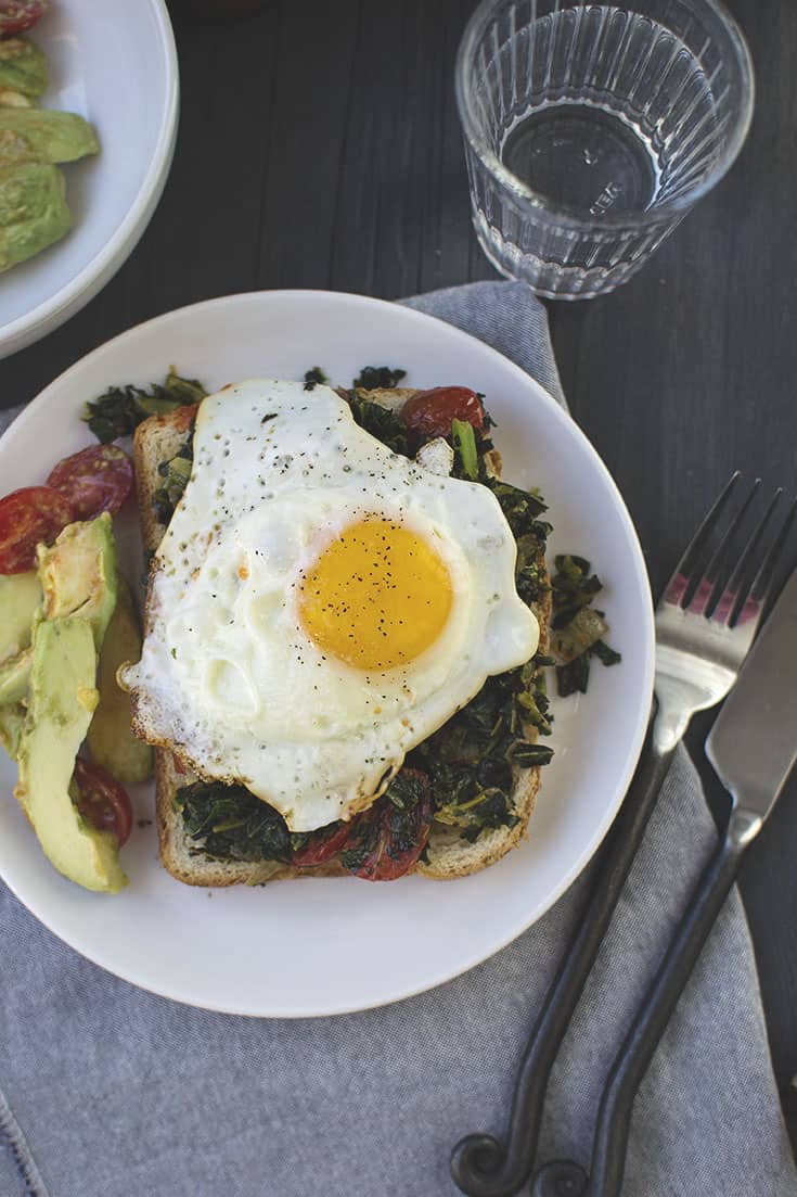 Open face Egg Sandwich with Collards