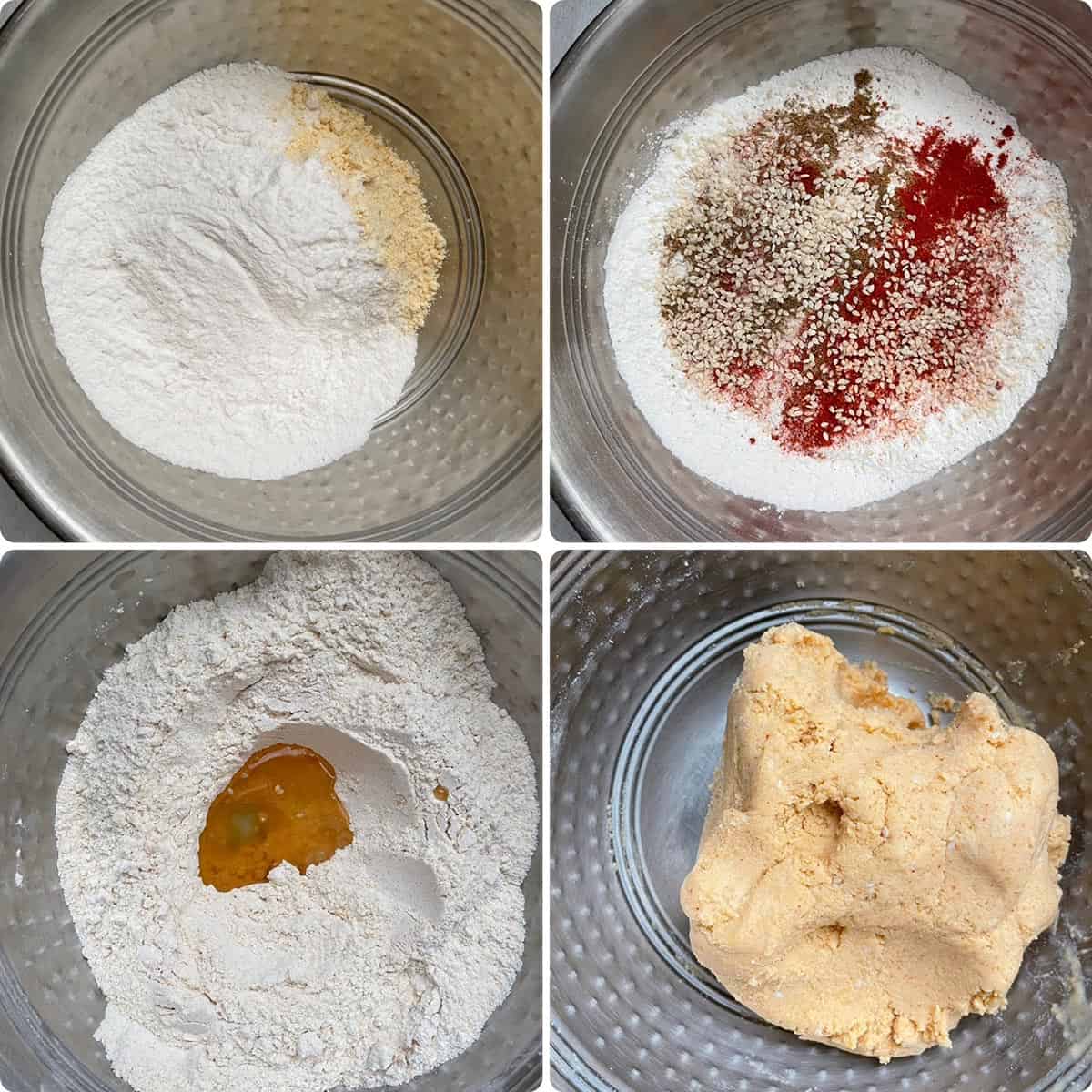 Step by step photos showing the making of the dough-details in recipe card