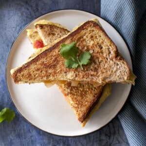 White plate with Bread Omelet halves