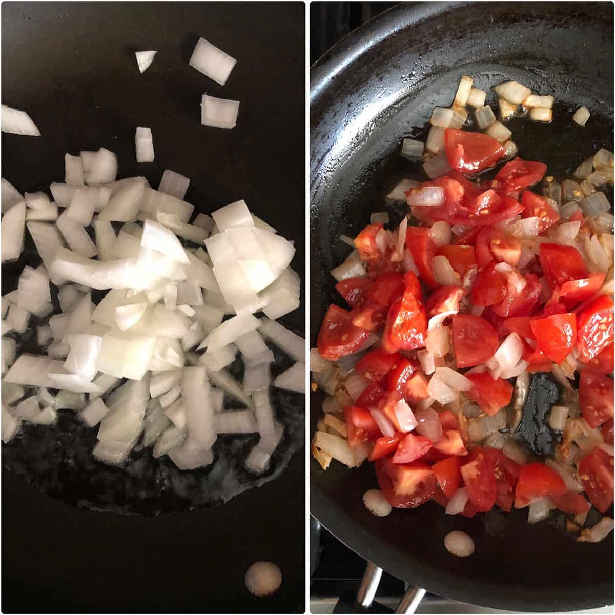 Sauteing onion and tomato for the filling