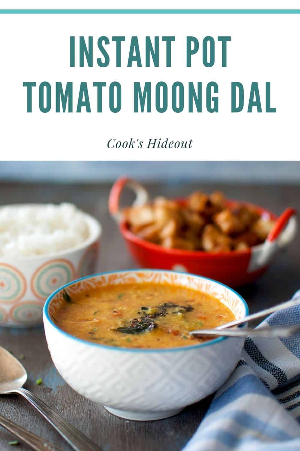 White bowl tomato moong dal.