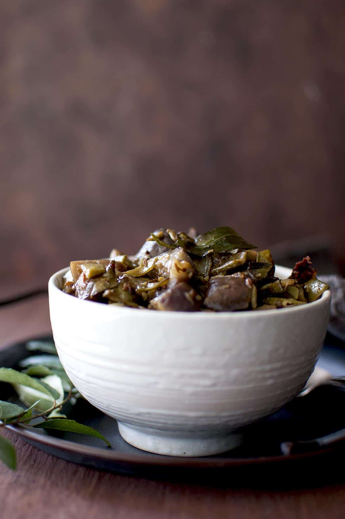 White bowl with vankaya chikkudukaya kura