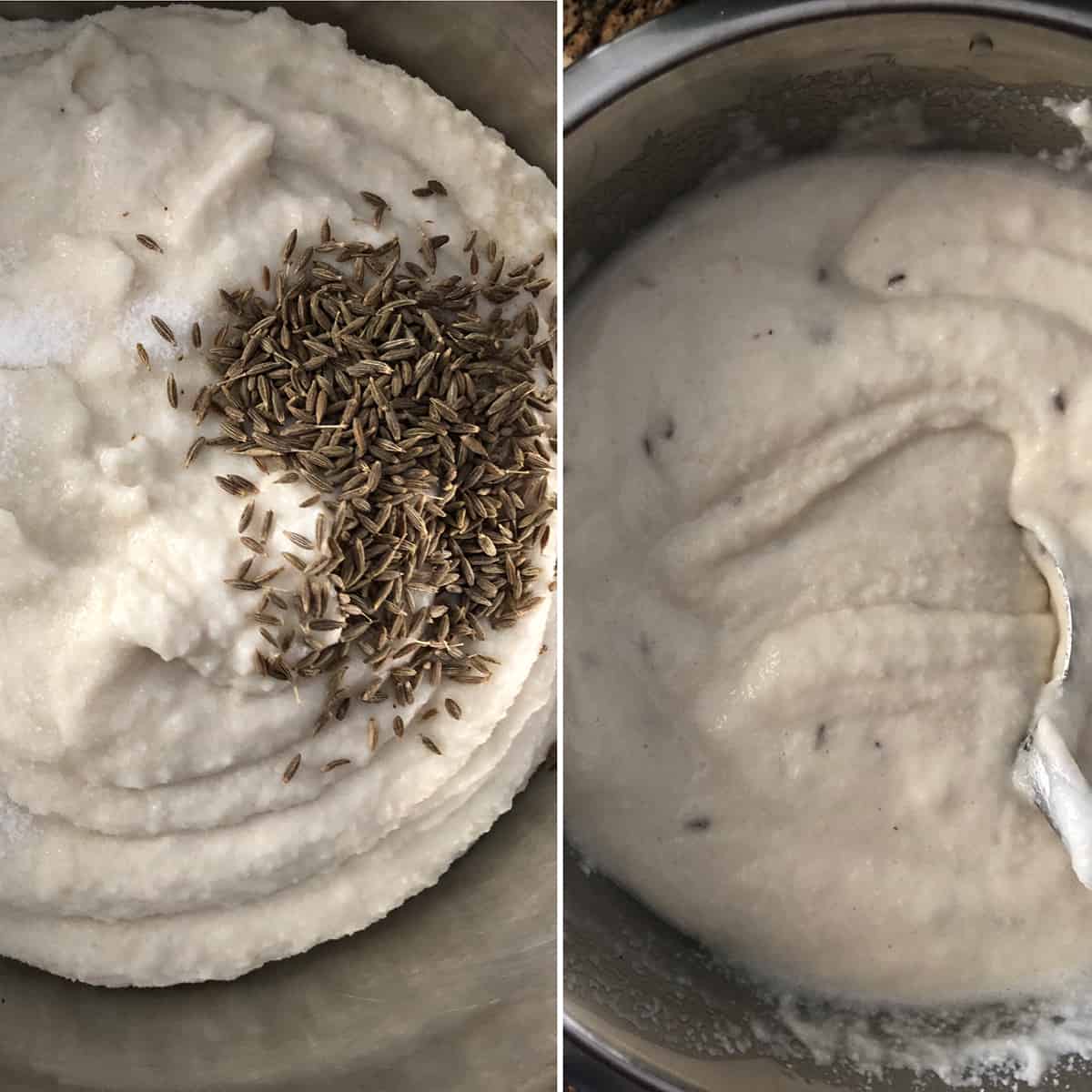 Cumin seeds added to idli batter.