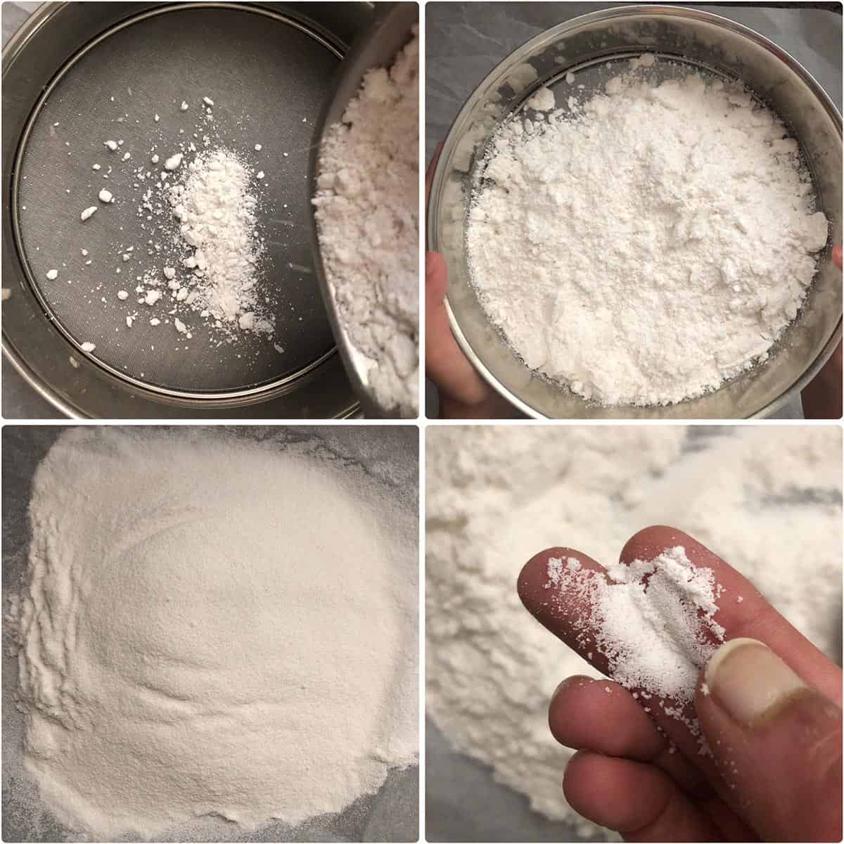 sieving rice powder to make fine rice flour