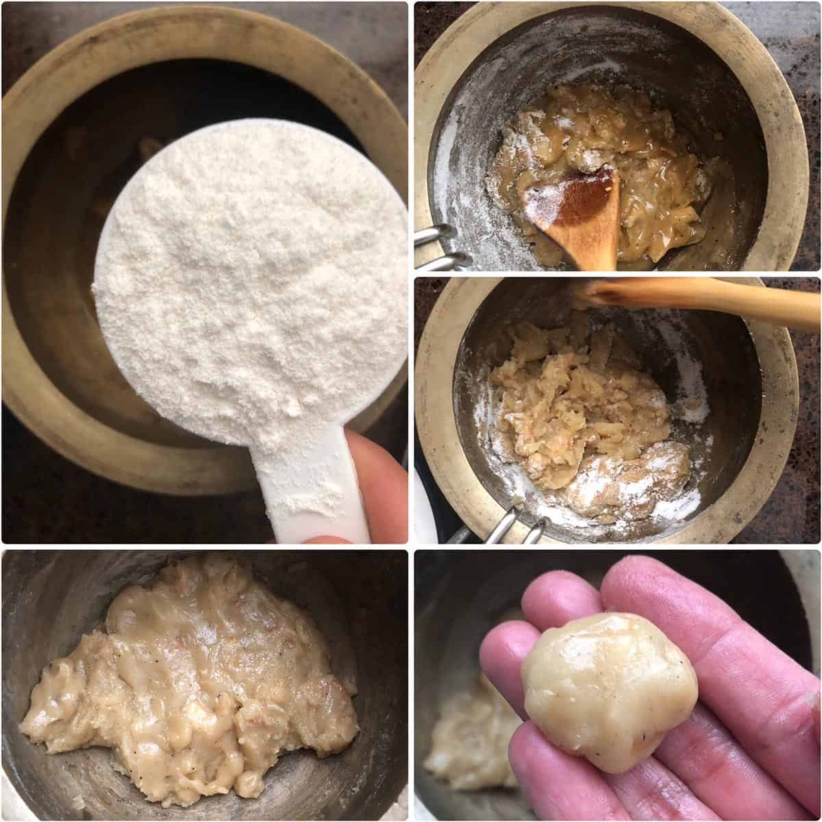 Adding rice flour and making chalimidi mudda