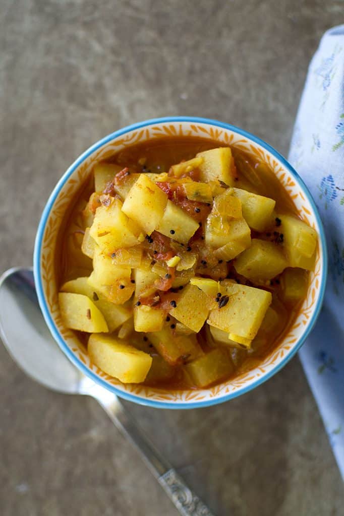 White bowl with knol khol curry