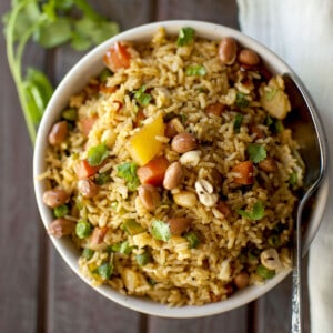 White bowl with mixed vegetable rice