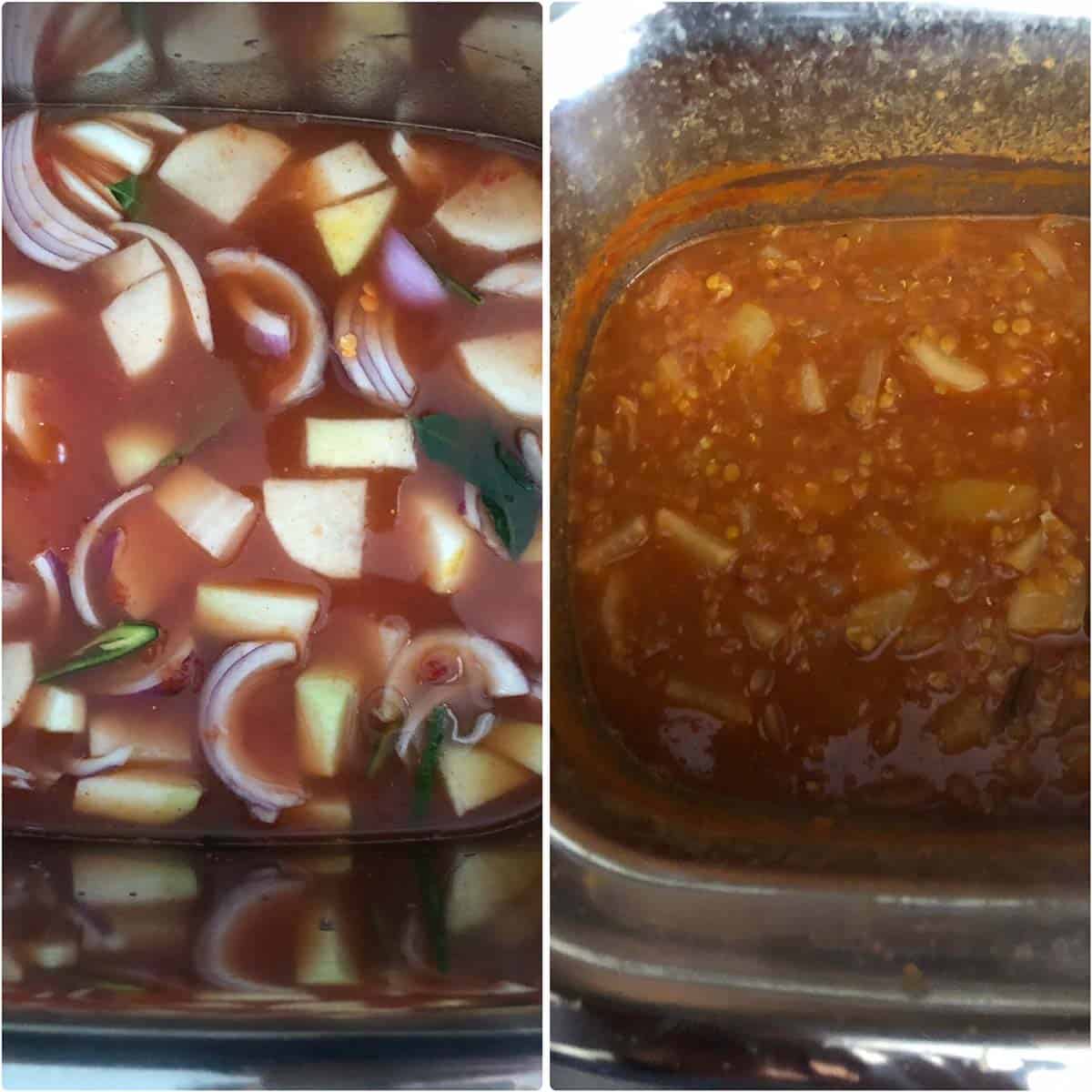 Before and after cooking the dish