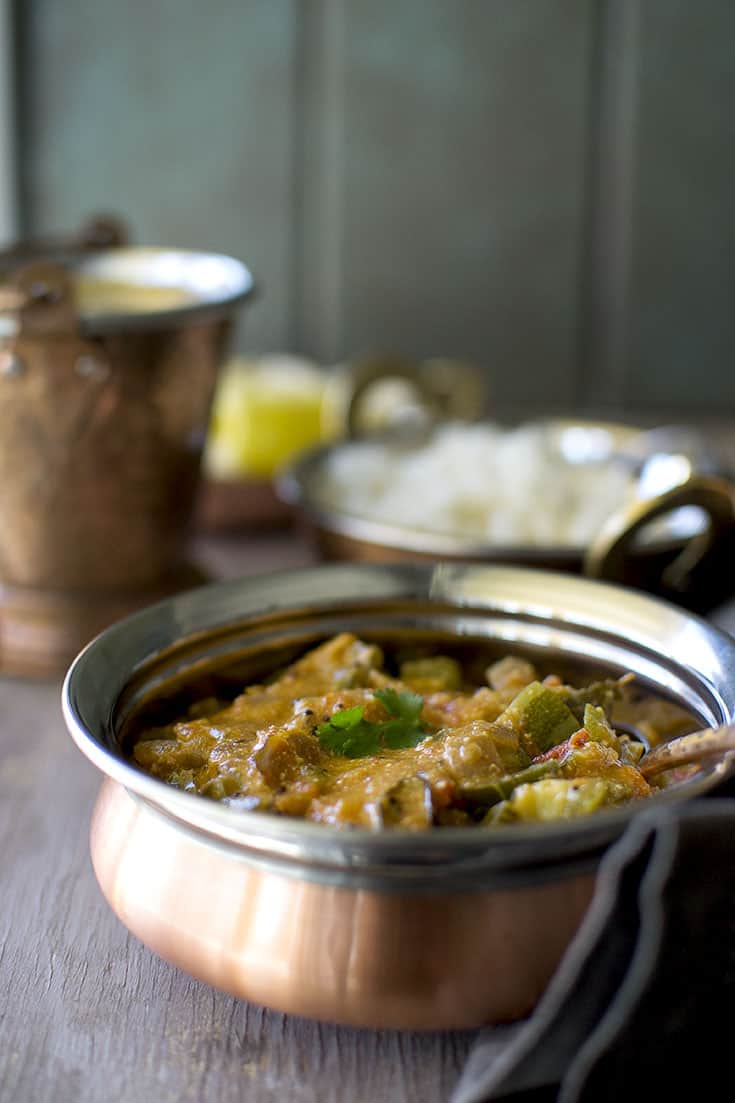 Copper bottom bowl with snake gourd curry