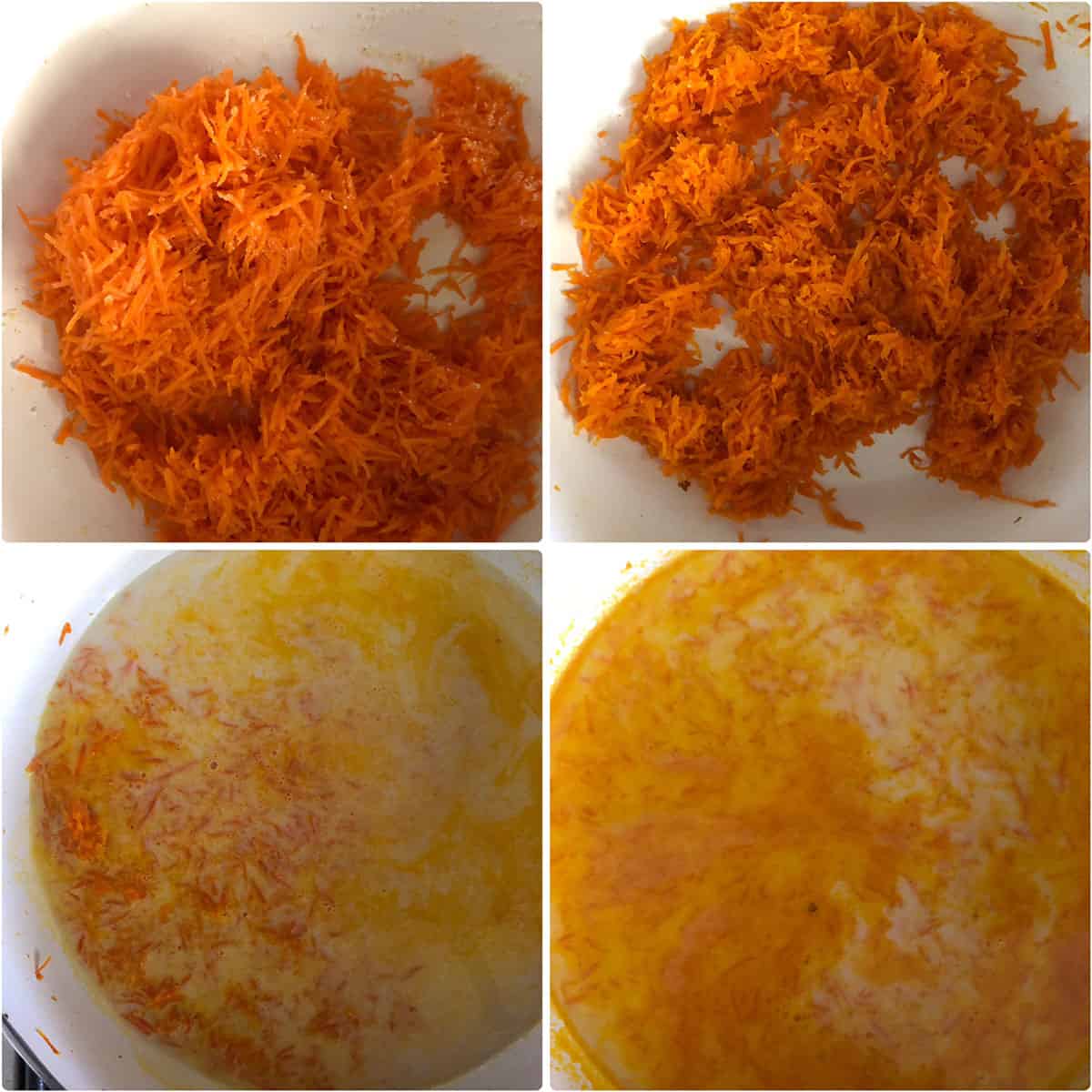 Grated carrot cooked in ghee until soft and then cooked in milk