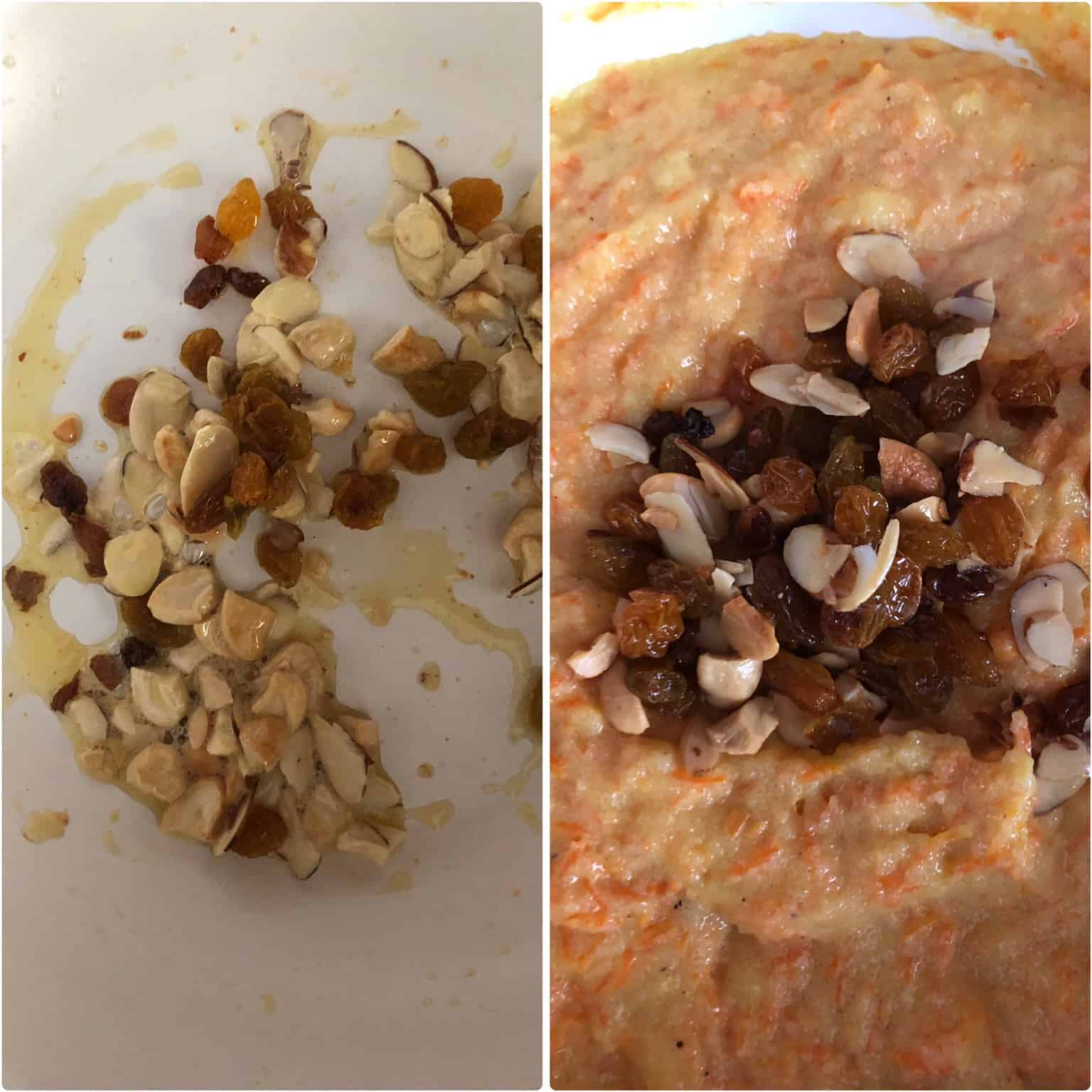 Toasted dry fruit added to carrot sooji halwa