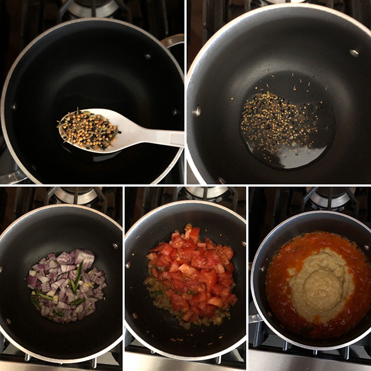 Step by step photos showing the making of Bengali dal