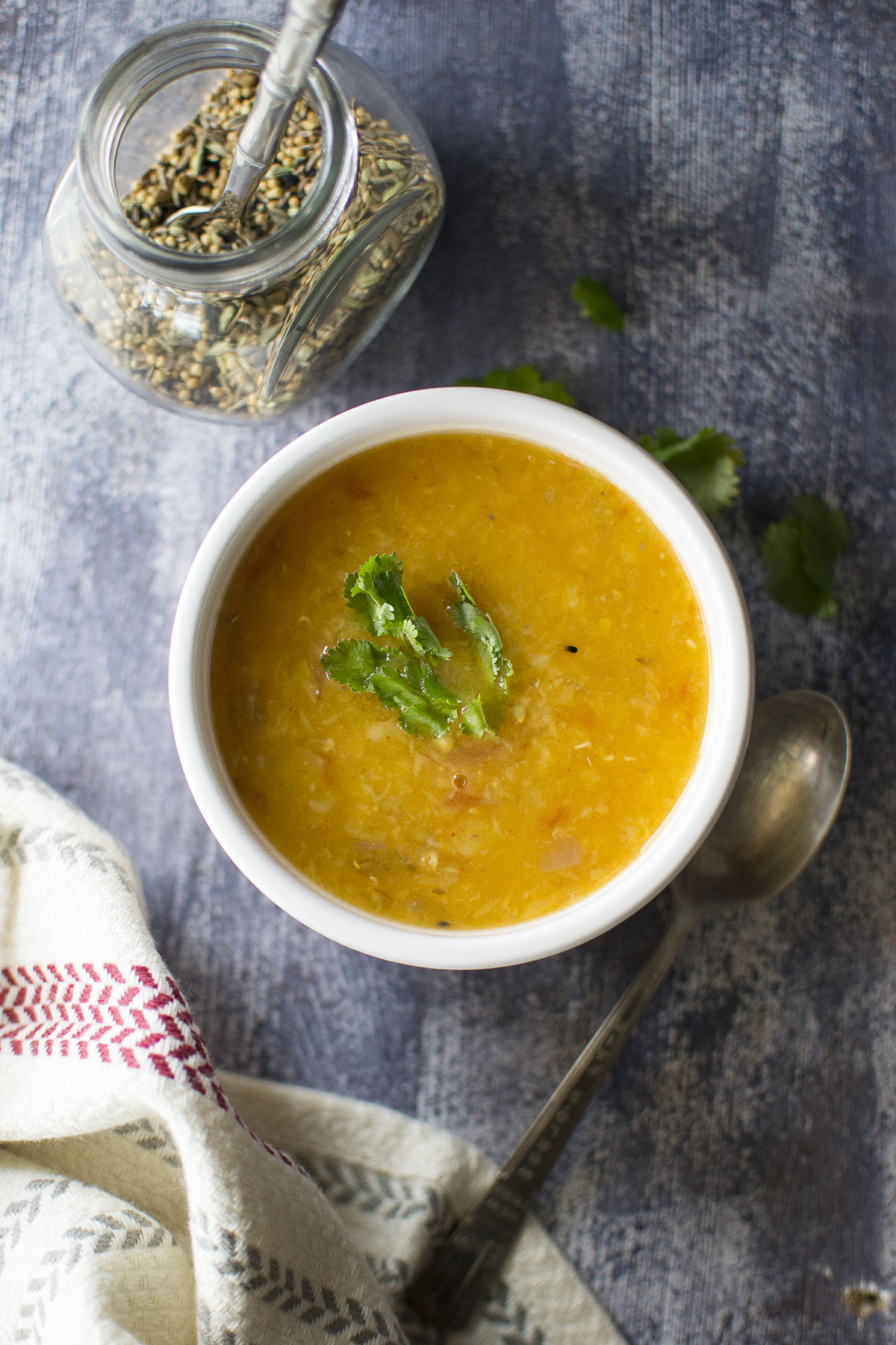 White bowl with Bengali Masoor dal