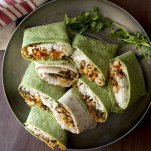 Tray with Vegetarian spicy wraps.