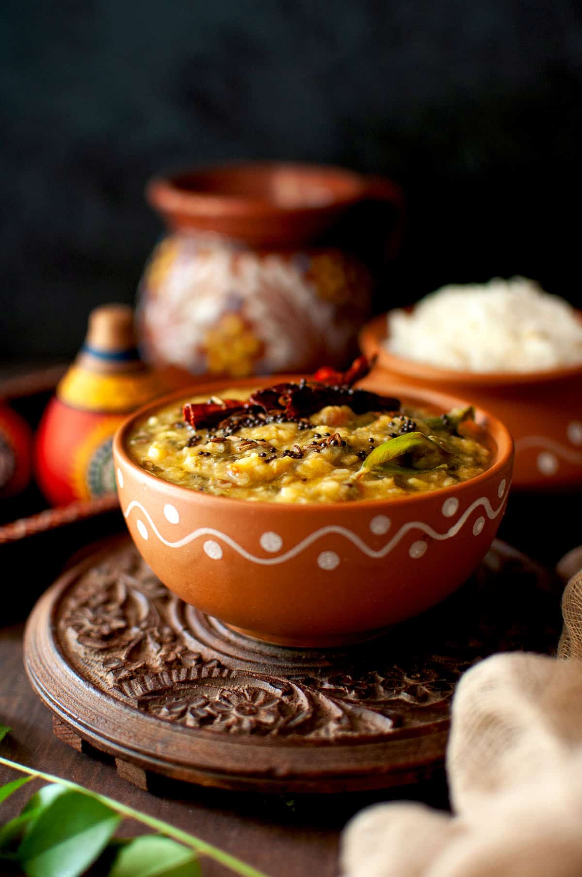 Terracotta bowl with chukka kura pappu.