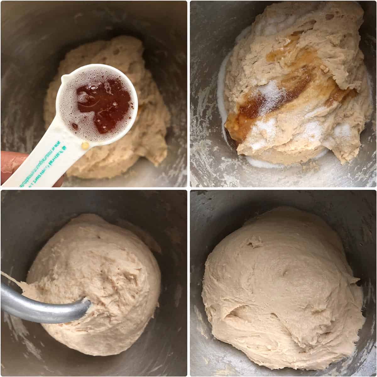 adding honey and salt to the dough