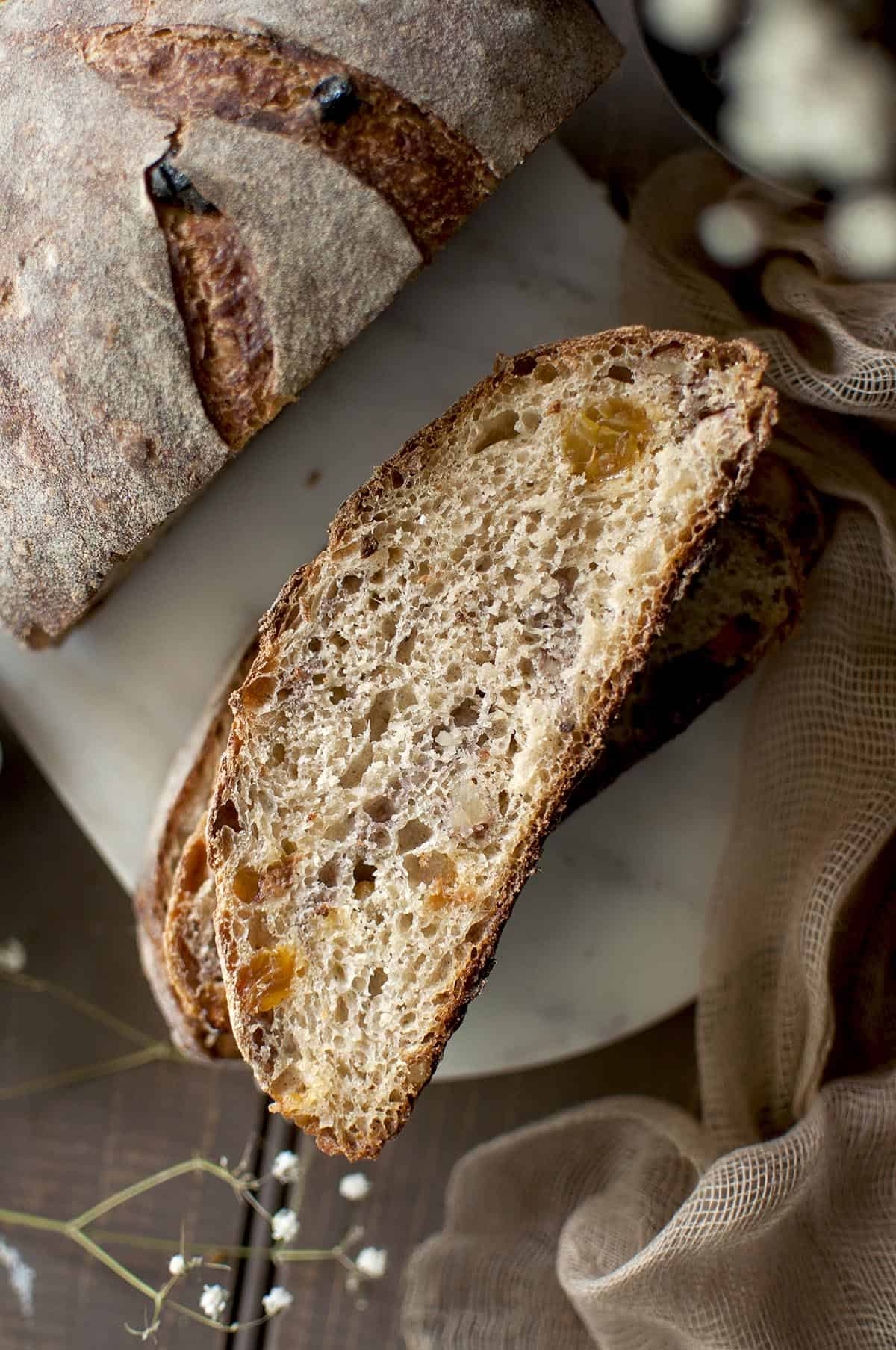 Top view of a slices of basic sourdough bread