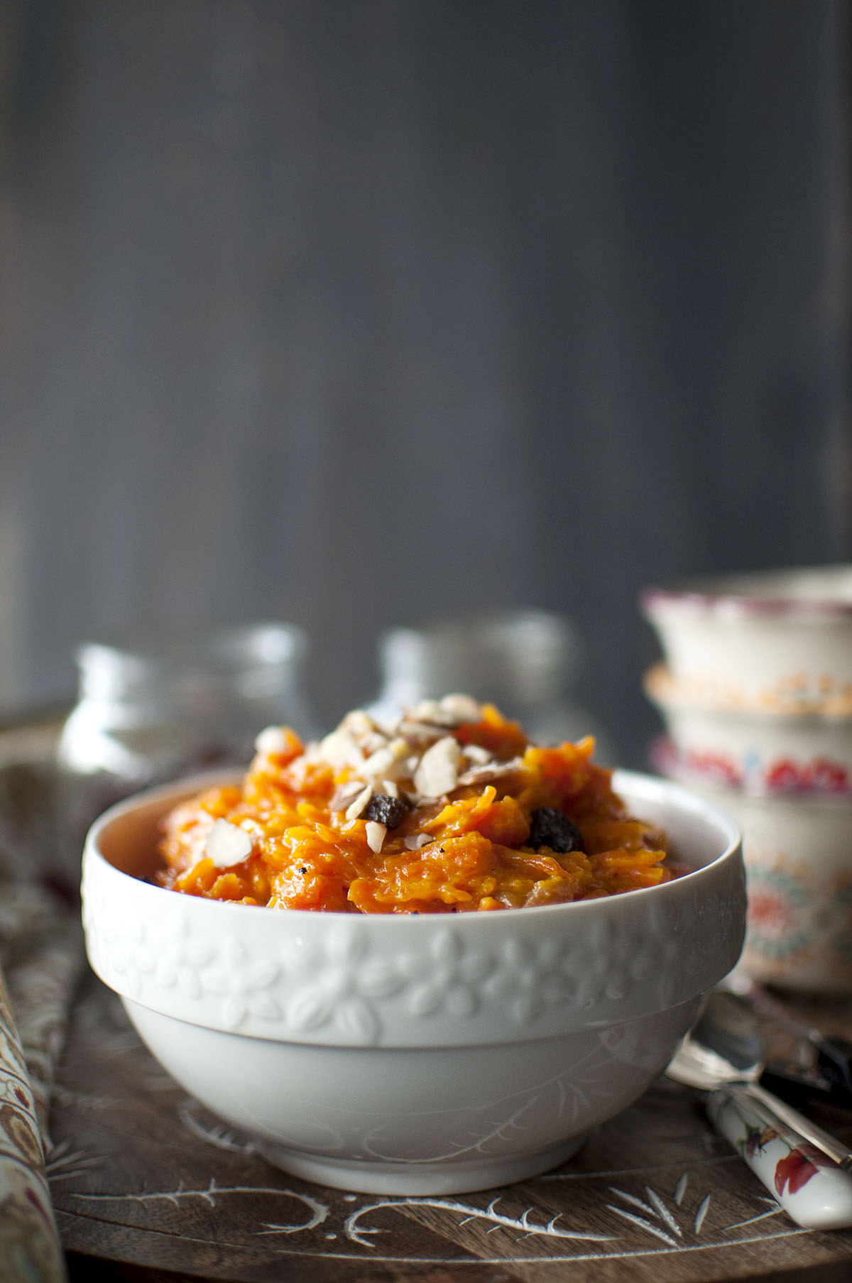 White bowl with carrot halwa
