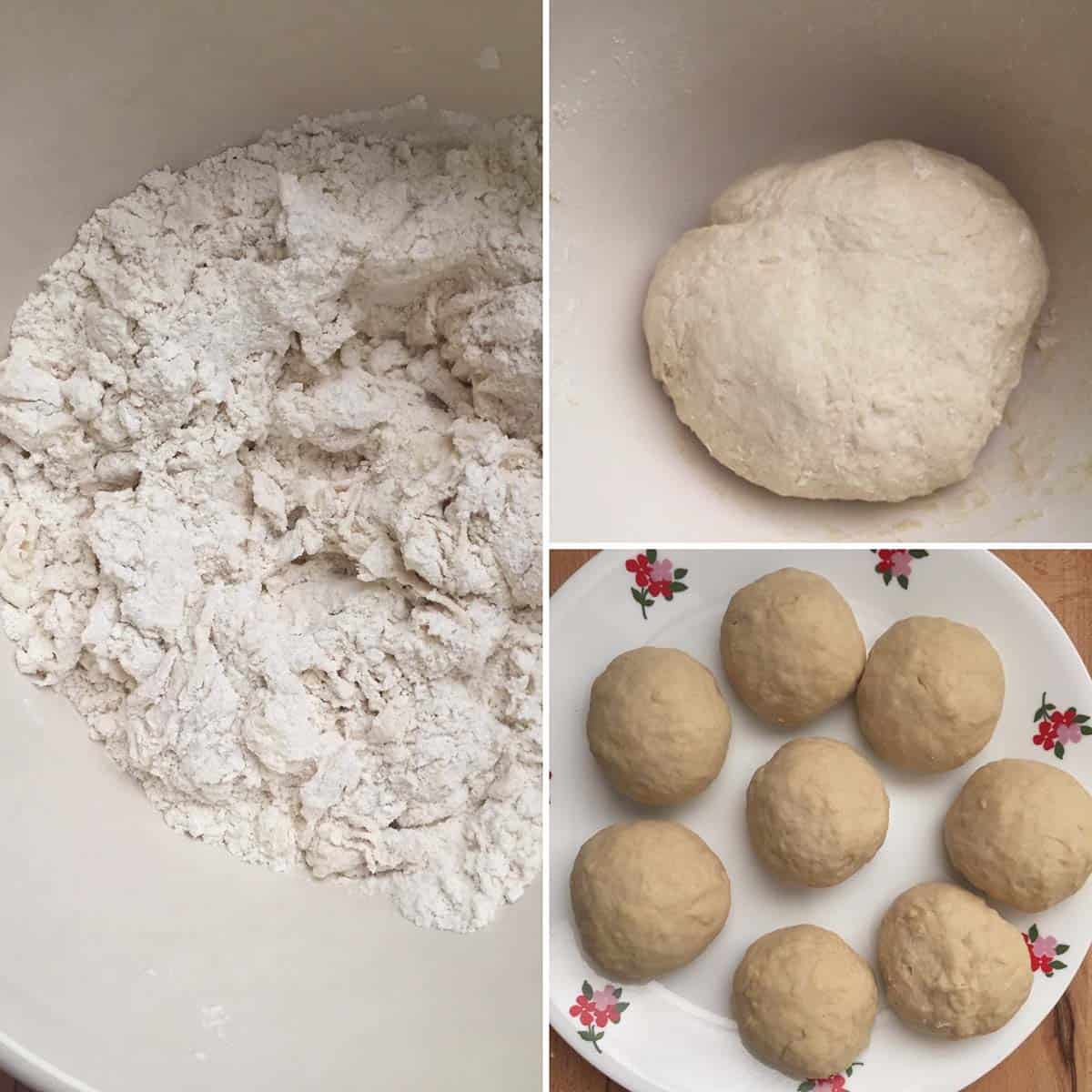 Mixing dough ingredients in a mixing bowl