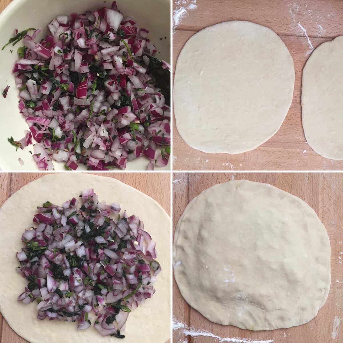 Stuffing dough with chopped onions