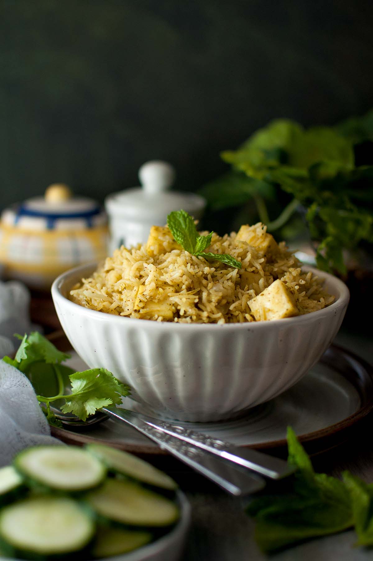 White bowl with Mint rice