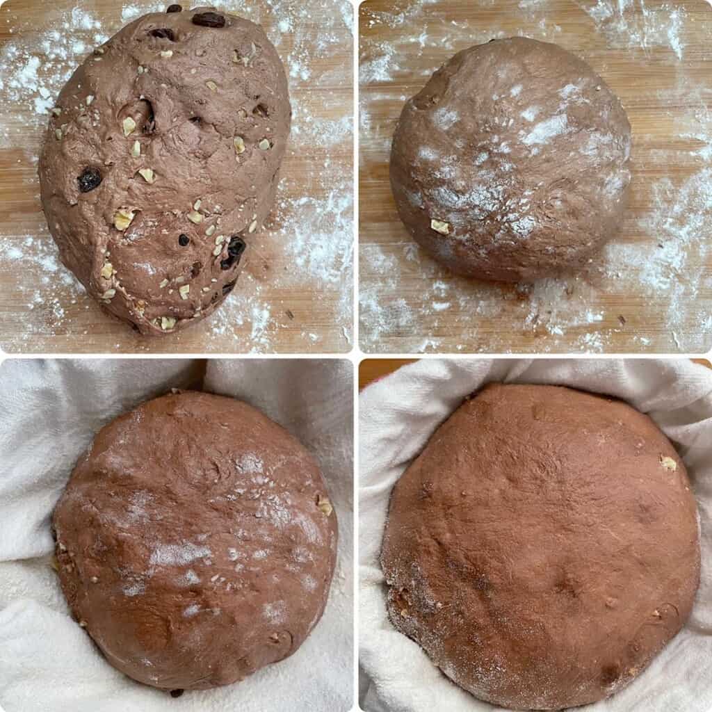 Photos of boule before and after overnight rest