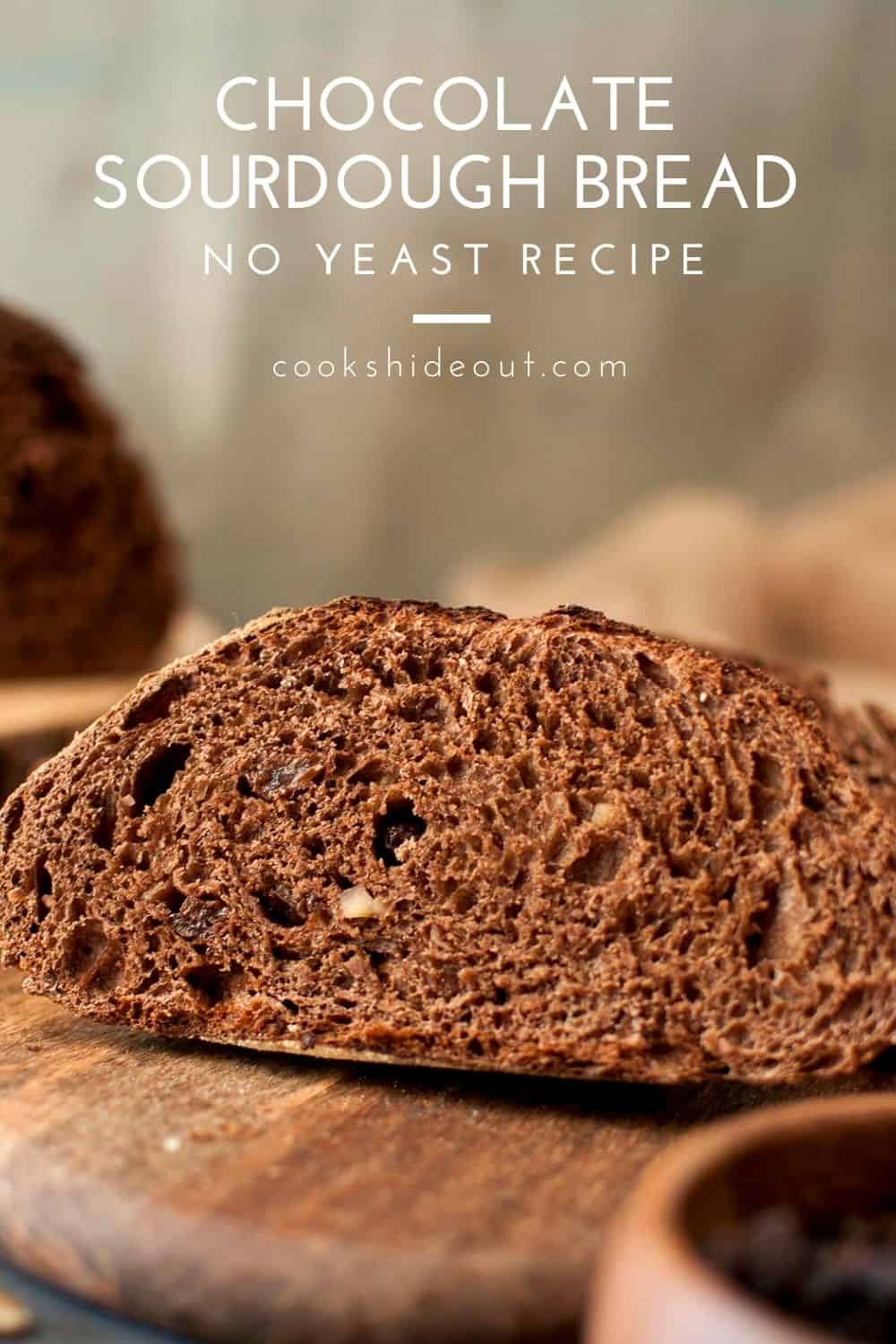 Front view of the slice of chocolate sourdough bread