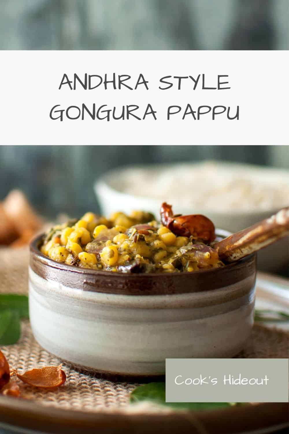 Grey bowl with gongura pappu.