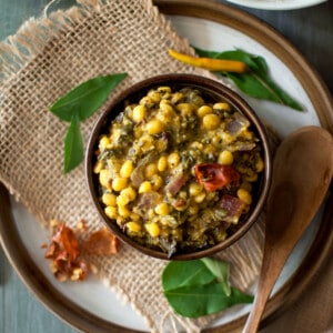 Brown bowl with gongura pappu.