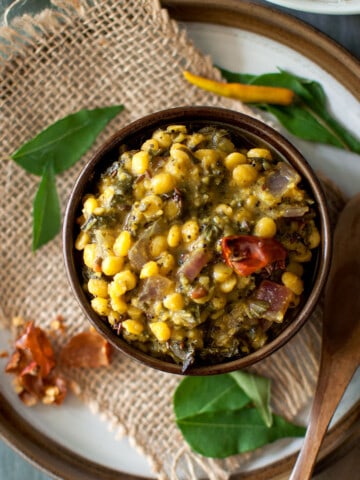 Brown bowl with gongura pappu.