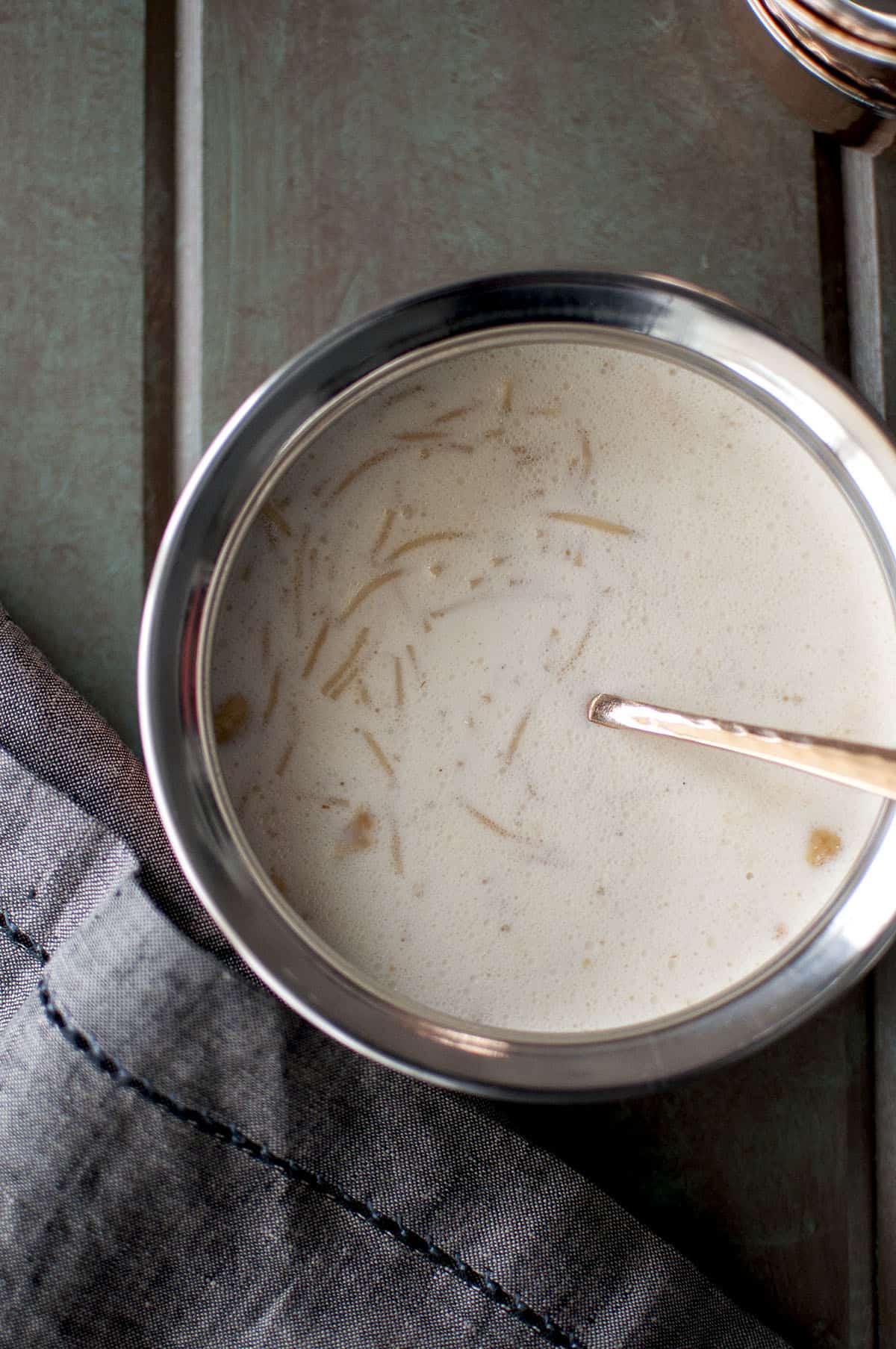 Steel bowl with vegan payasam