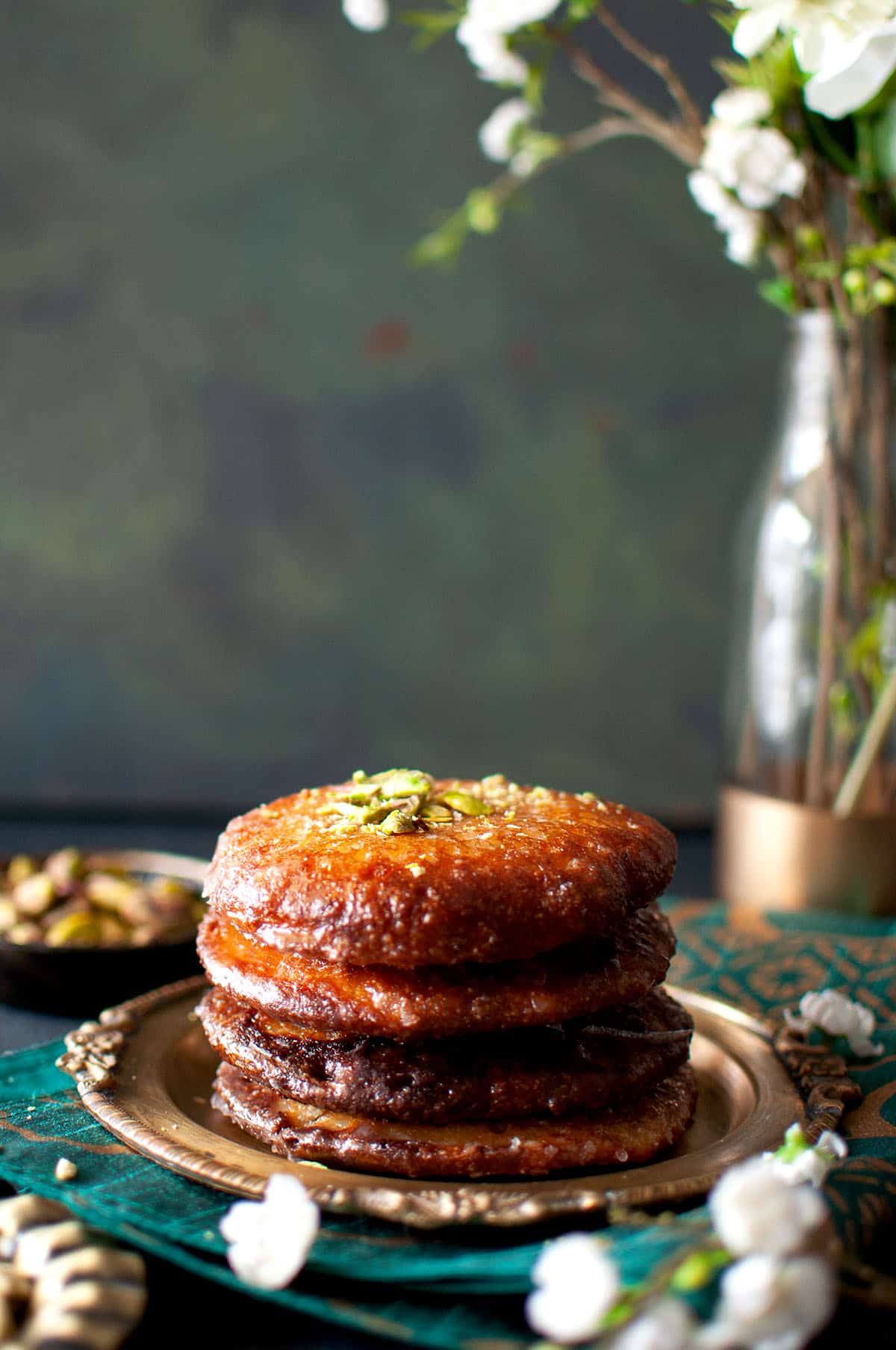 Plate with a stack of crispy sweet pancakes.