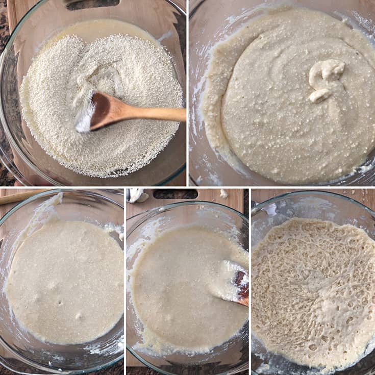 Step by step photos showing condensed milk mixture being microwaved until cooked through and thick