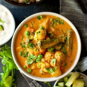 Top view of bowl with mirchi curry.