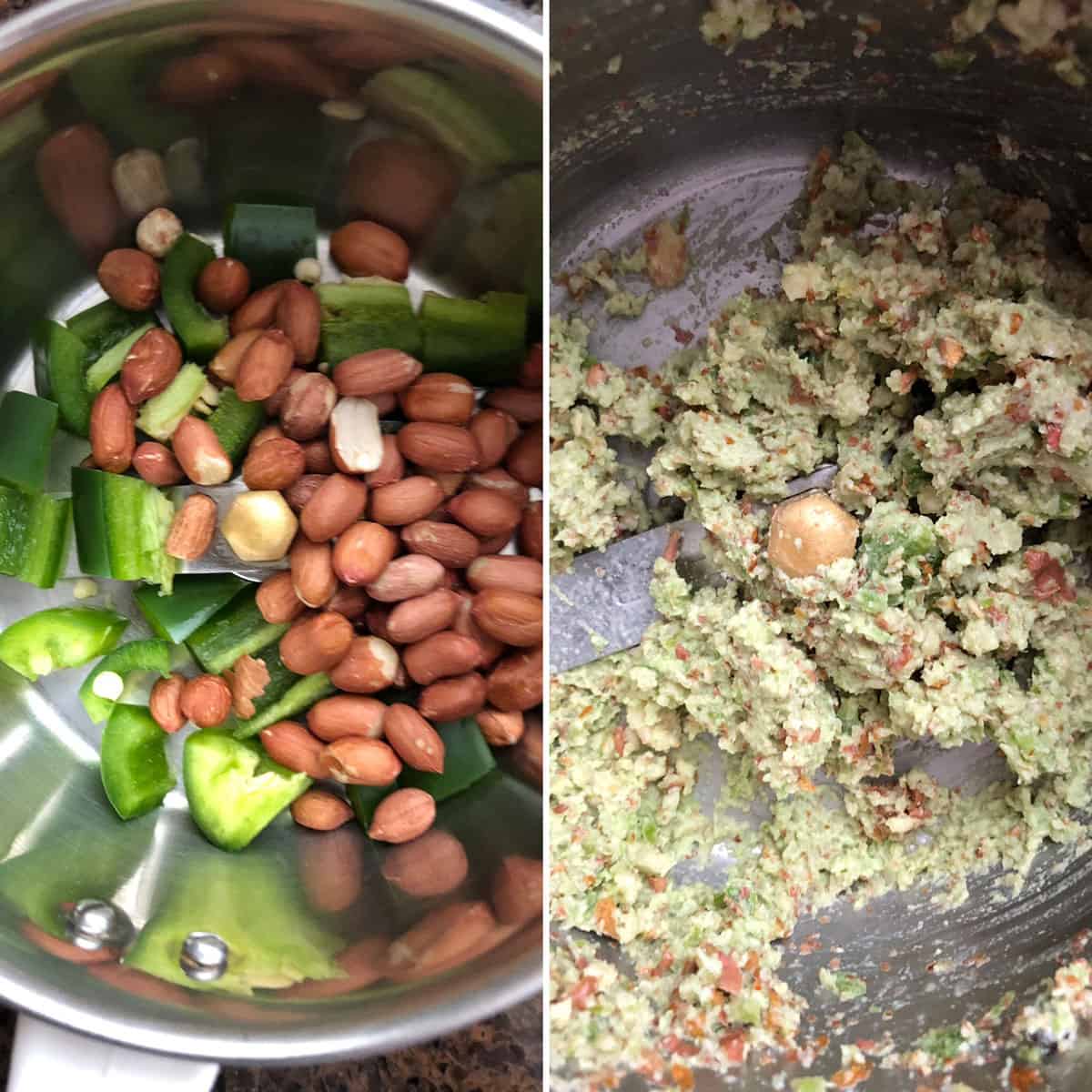 Peanuts and green chilies in a blender ground to paste