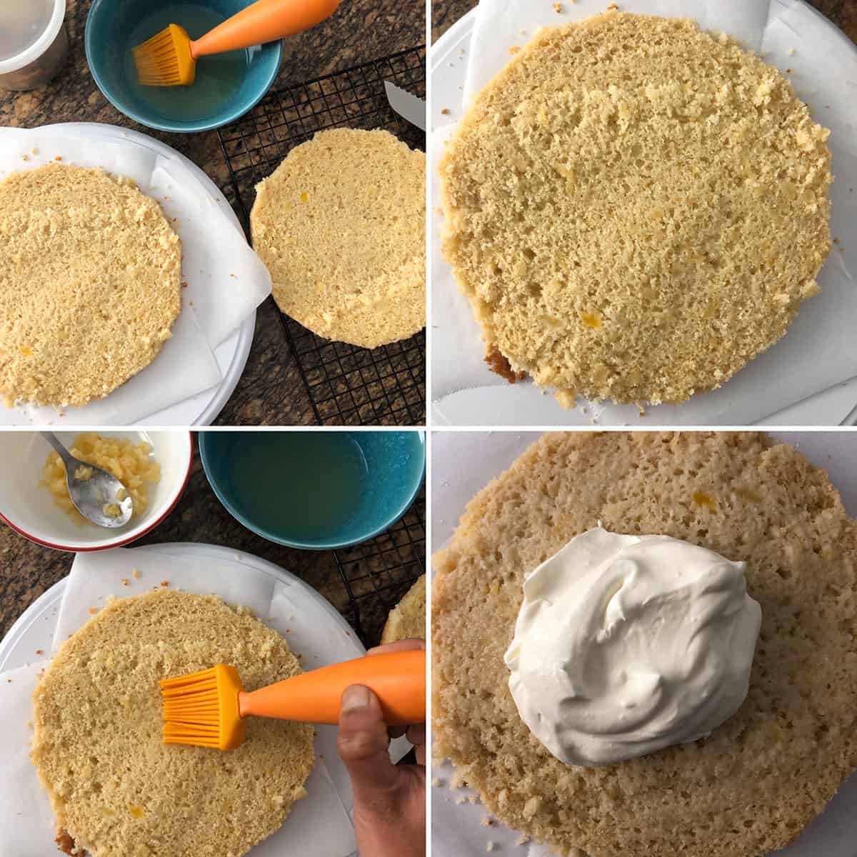 Step by step photos showing the assembling of pineapple pastry