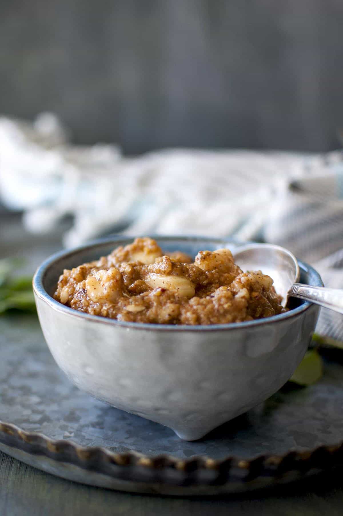 Grey bowl with dosakaya pachadi