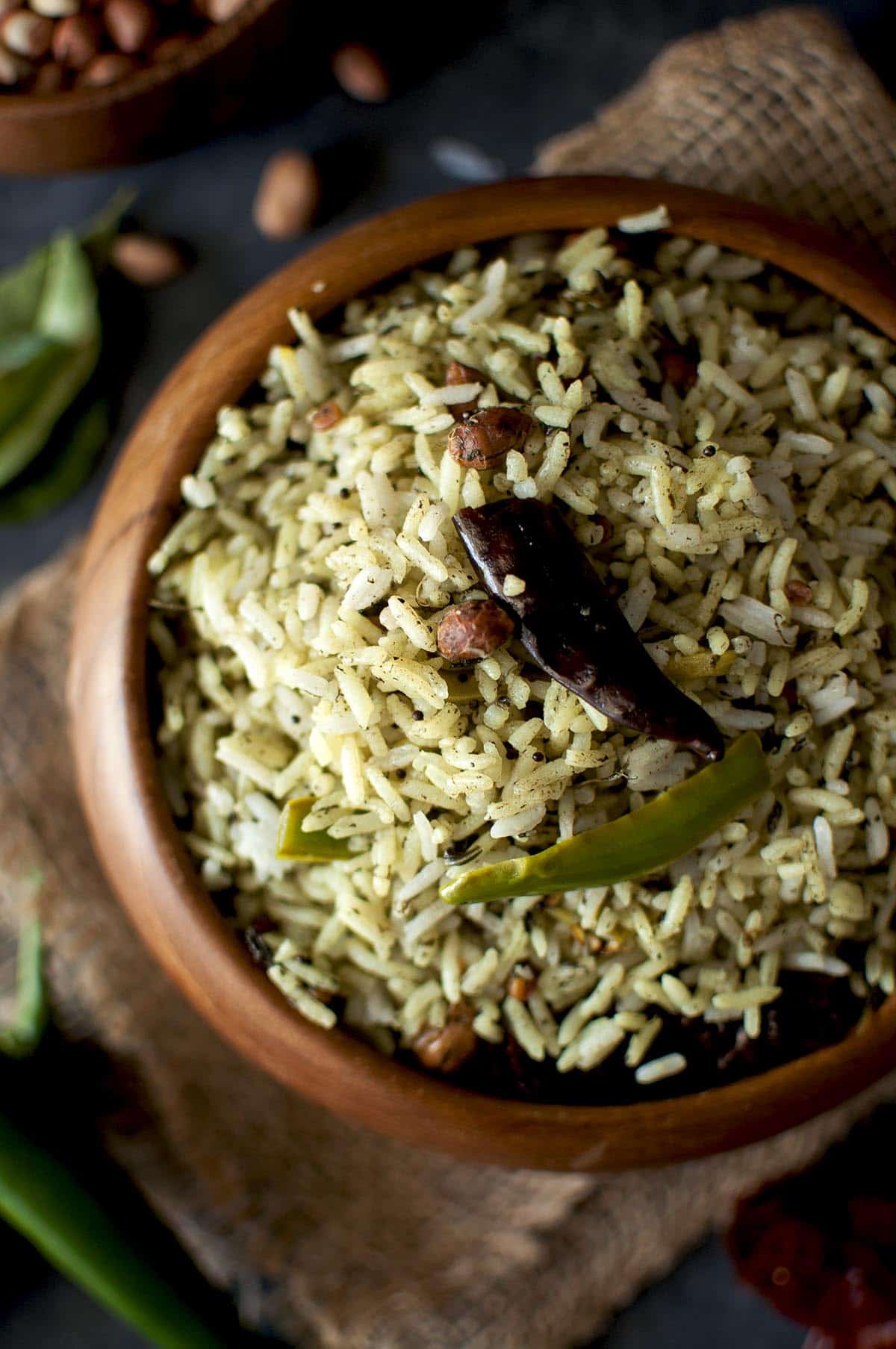 Wooden bowl with gongura pulihora