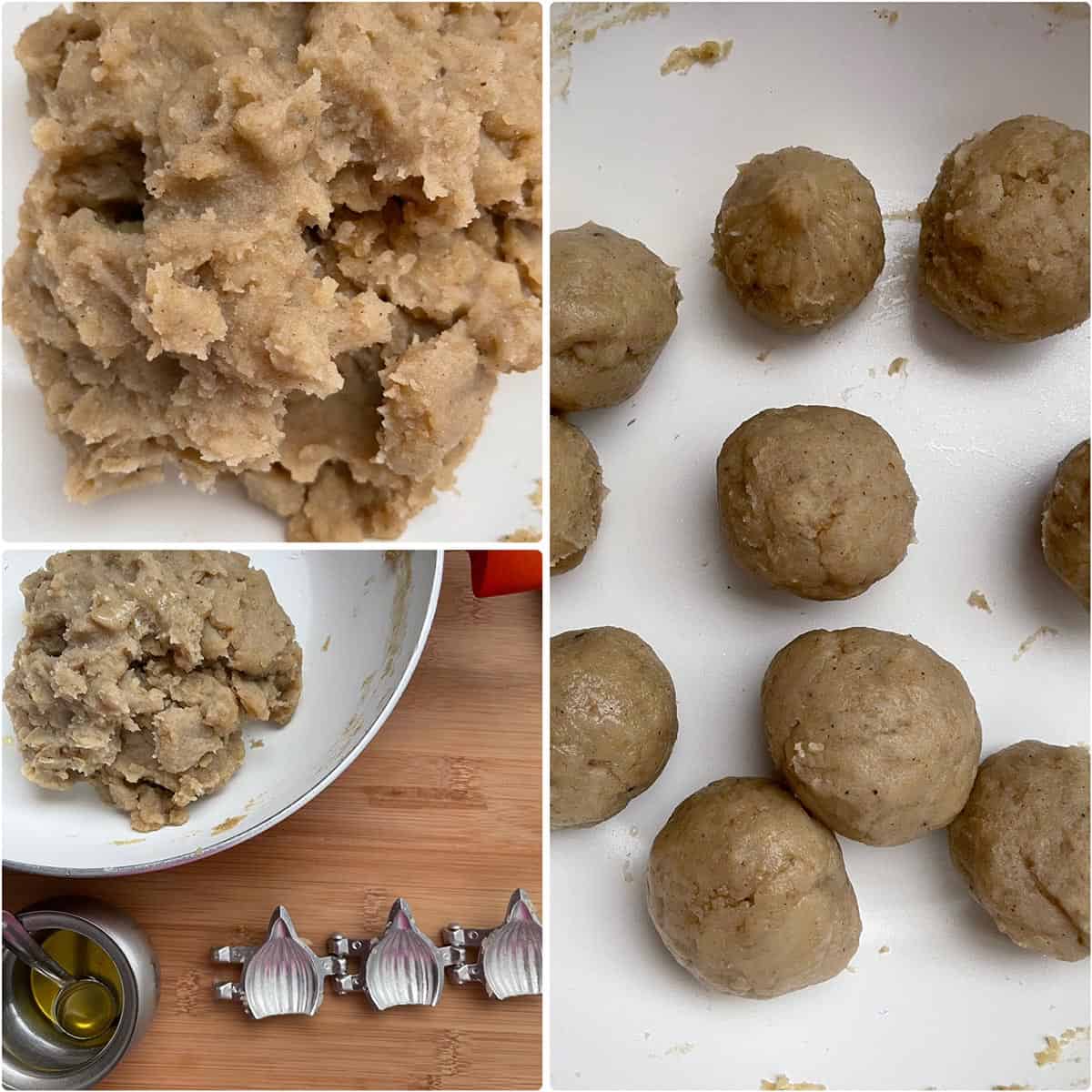 Cooked mixture divided into balls