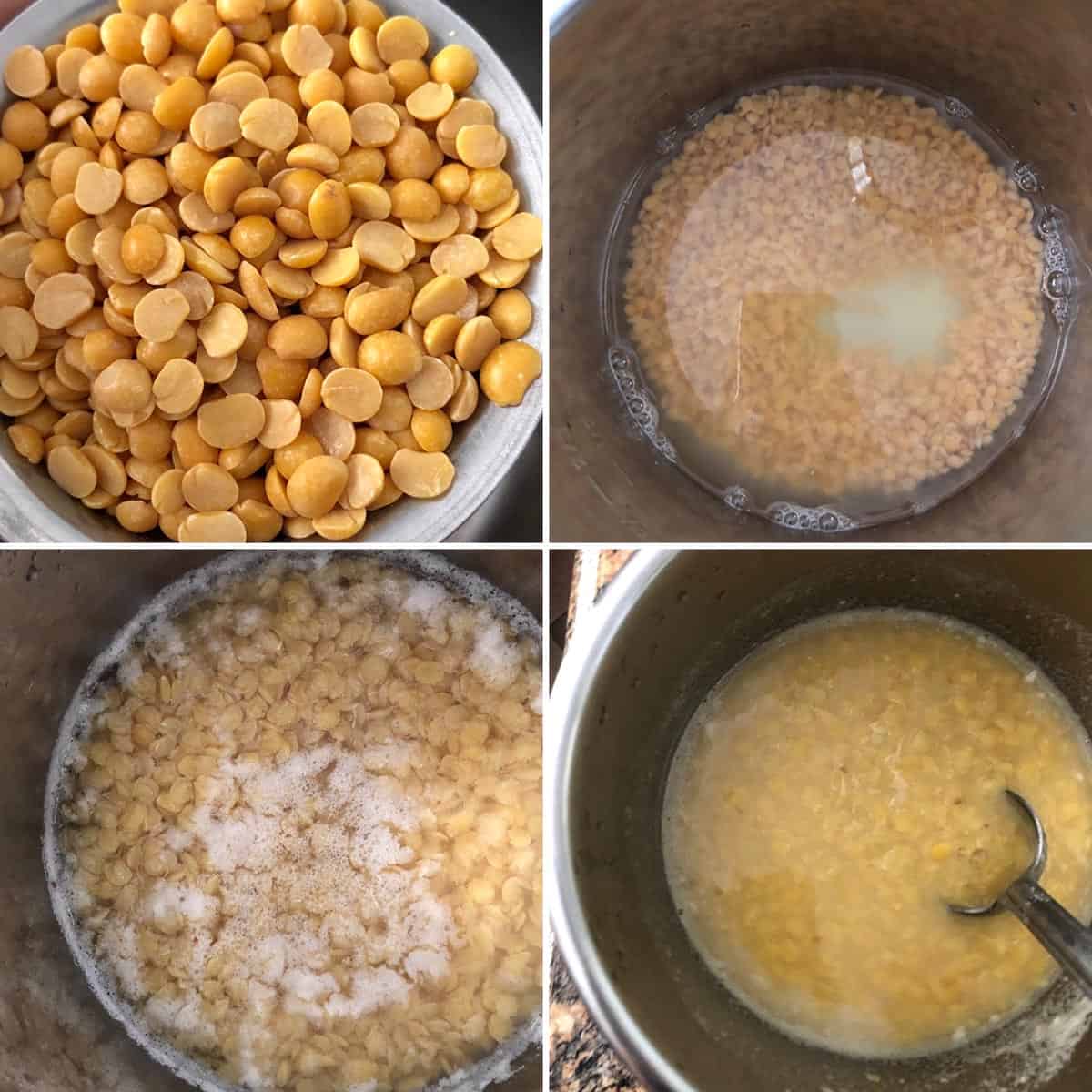 step by step photos showing the cooking of toor lentils