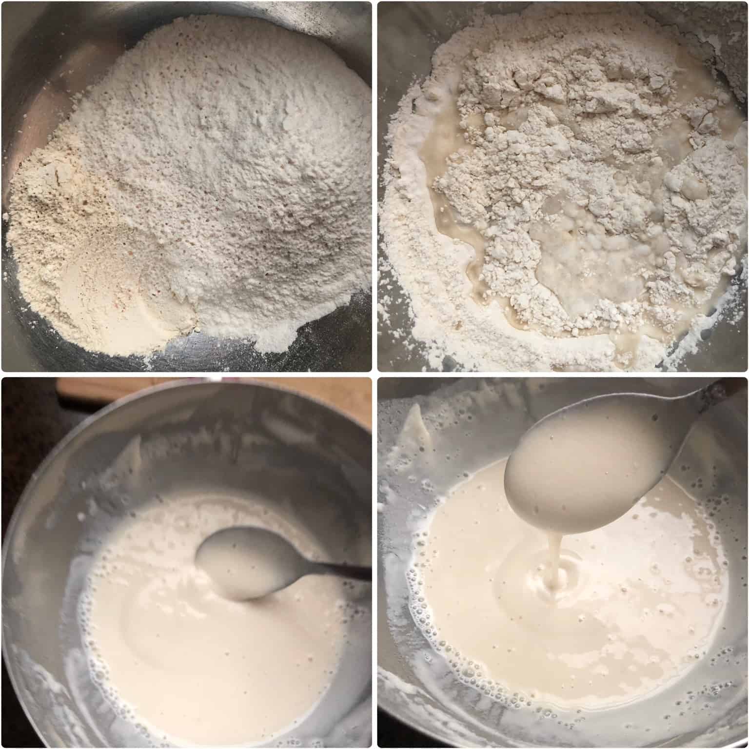 Mixing flour in a bowl to make the outer cover