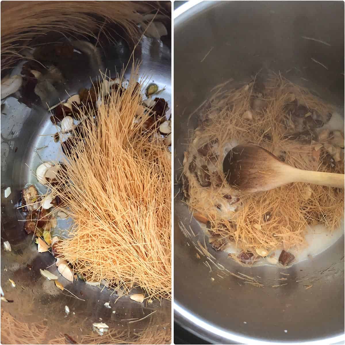 Broken vermicelli cooked until roasted