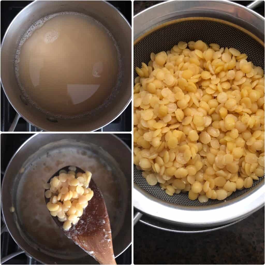 step by step photos of cooked and drained lentils