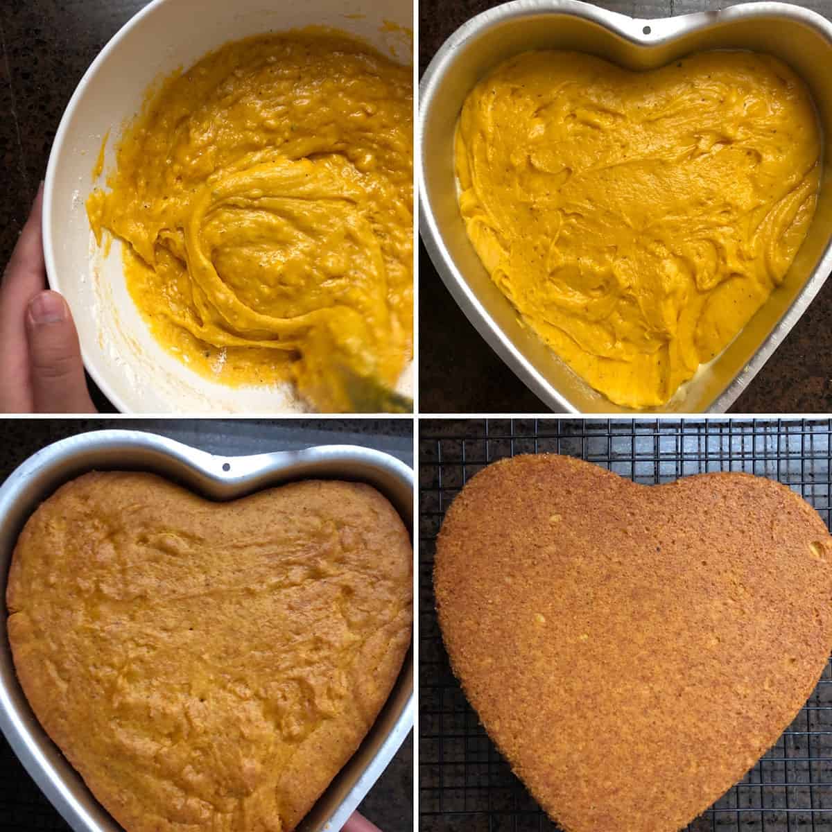 Cake batter poured into prepared pan and baked until done.