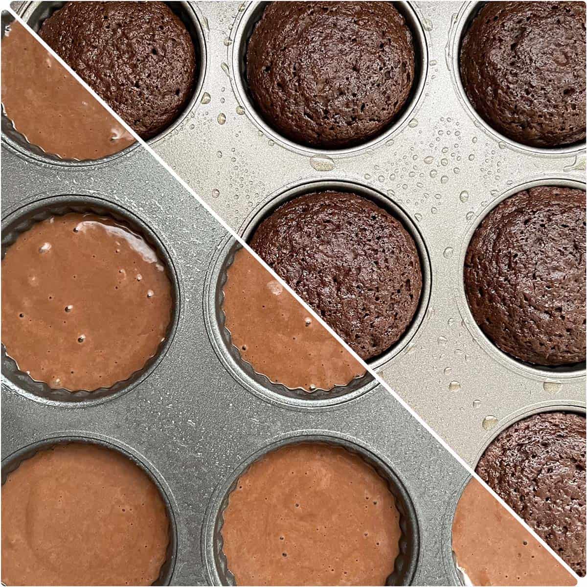 2 panel photo showing the baking pan before and after baking.