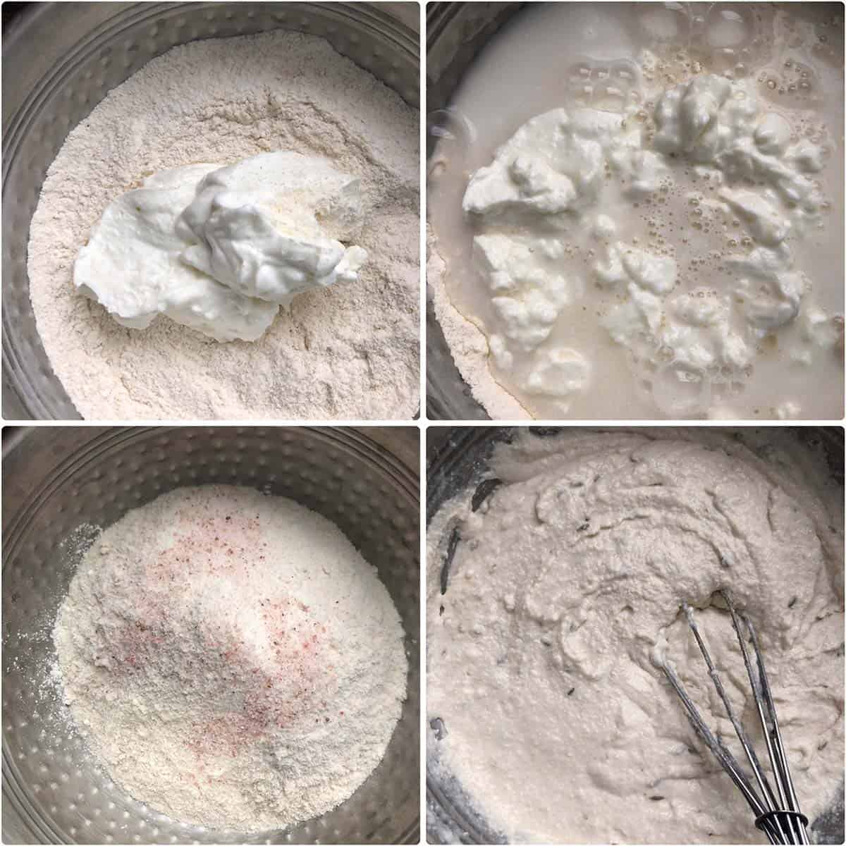 Mixing wet and dry ingredients in a mixing bowl