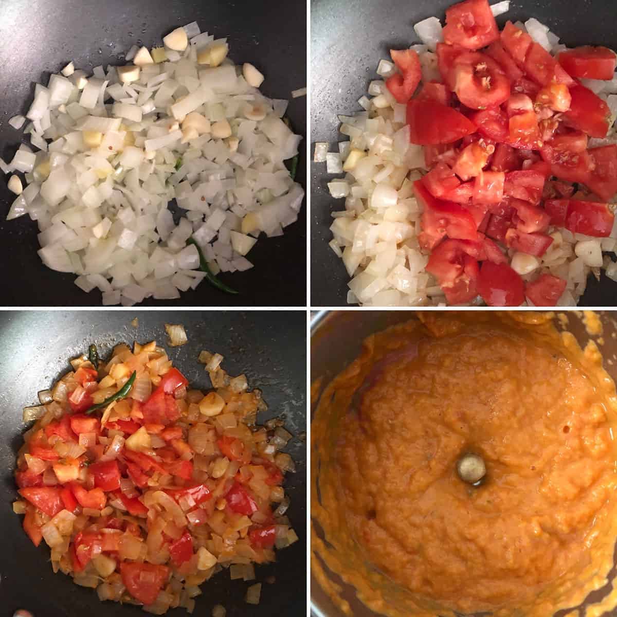 Sautéed onion, tomato and ground to a paste 