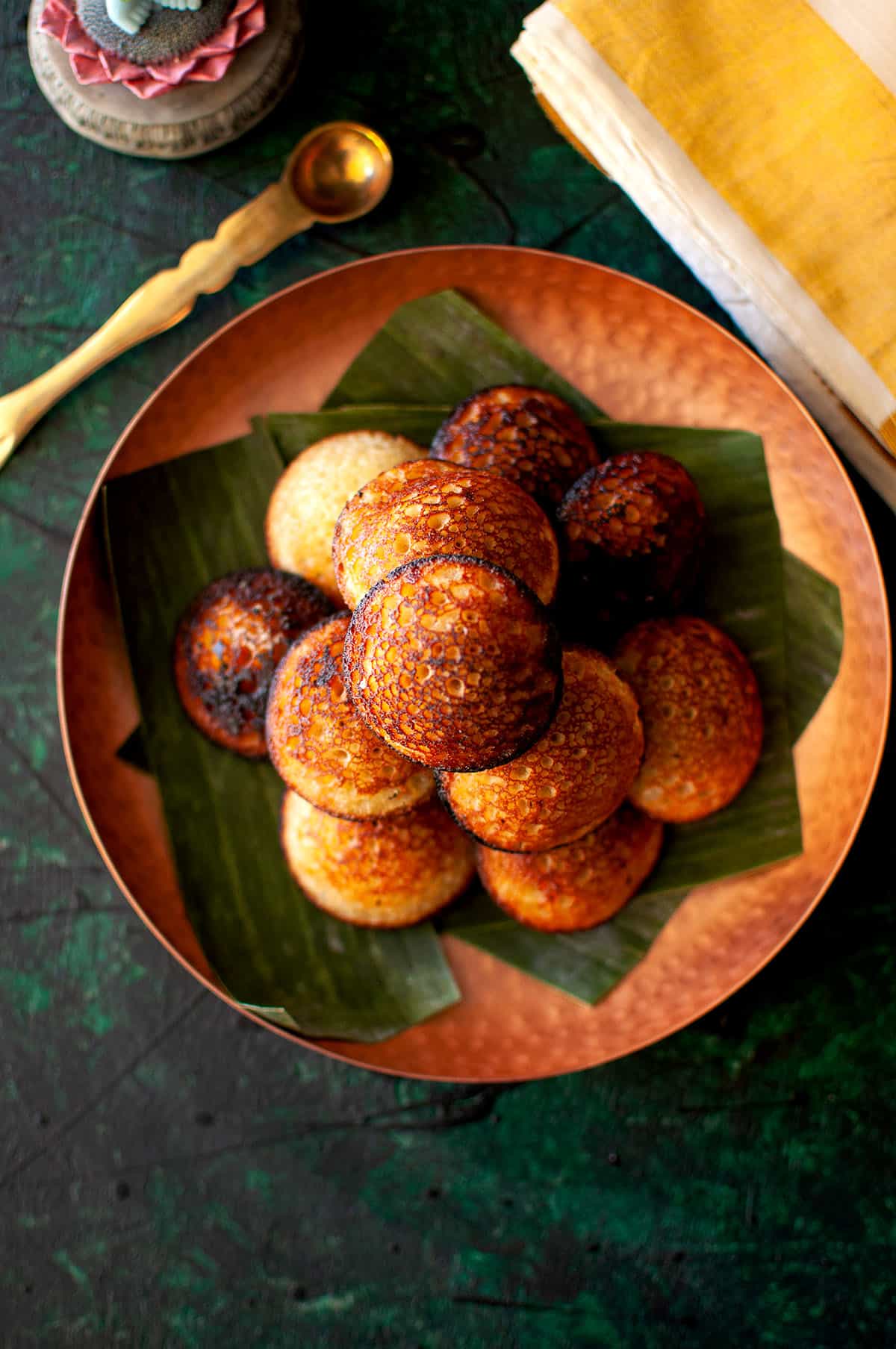 Top view of a plate with unniyappam.