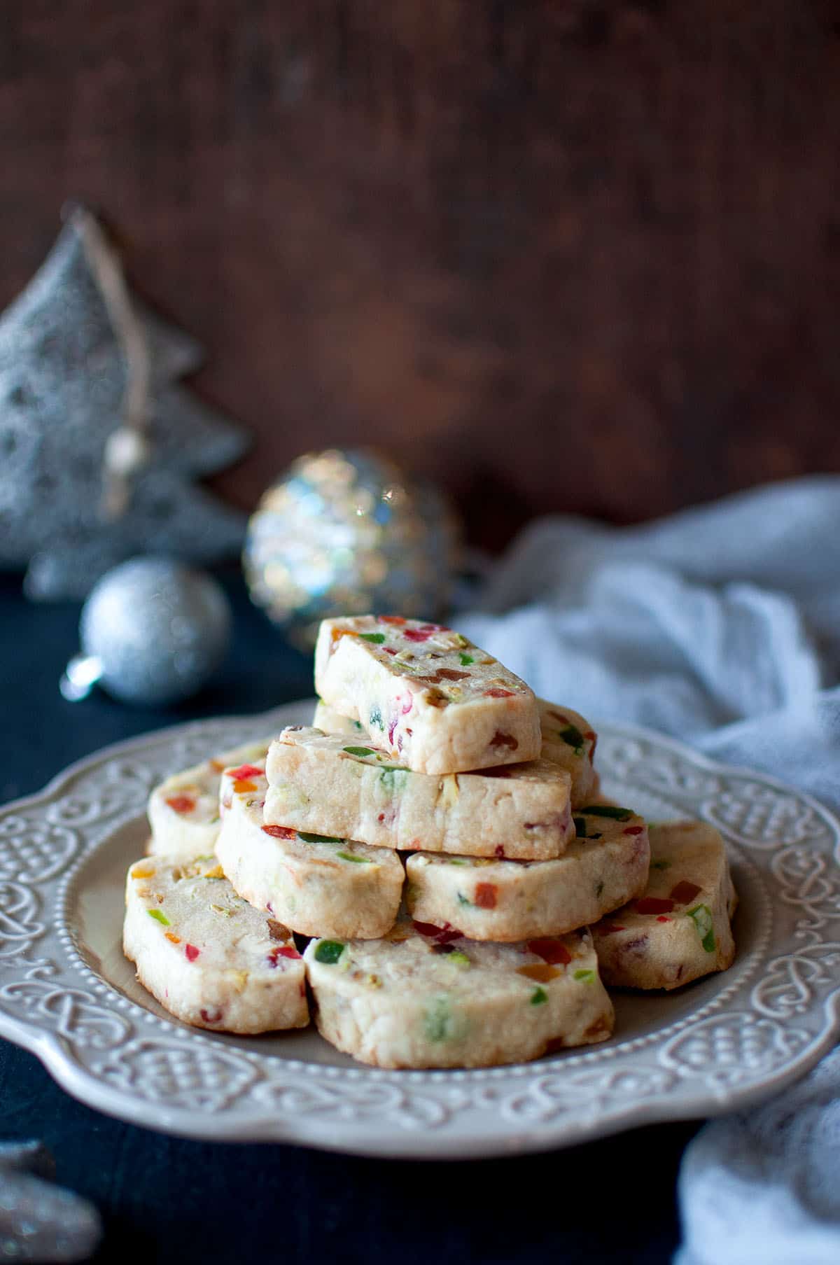 Grey plate with Karachi biscuit stack.