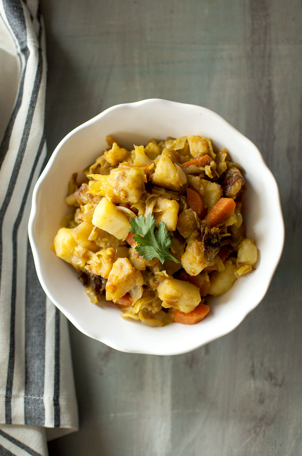 White bowl with Ethiopian cabbage dish